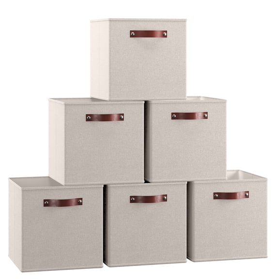 Beige Cube - 11x11x11 Linen Fabric Storage Basket