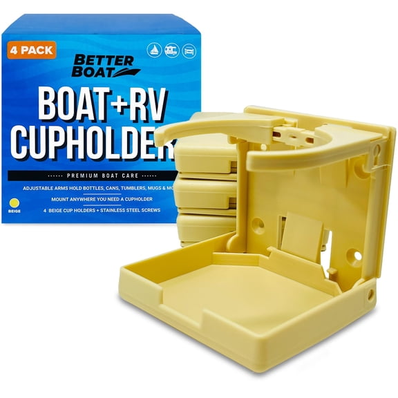 Beige Cup Holders, Set of 4 Folding Drink Holders, Wall Mountable for Boat, RV, and Motorhome