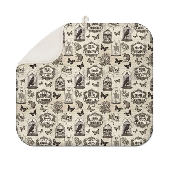 Beige Curiosity Shoppe Pattern Dish Drying Mat for Kitchen 1 Pack, Ultra Absorbent Microfiber Dishes Drainer Mats,16"x18"