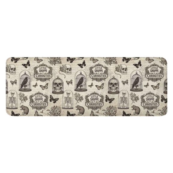 Beige Curiosity Shoppe Pattern Kitchen Rug Mat,Kitchen Runner Rugs Non Skid Washable,Decorative Kitchen Floor Mats for Kitchen,Sink,Laundry,17"x47.2"