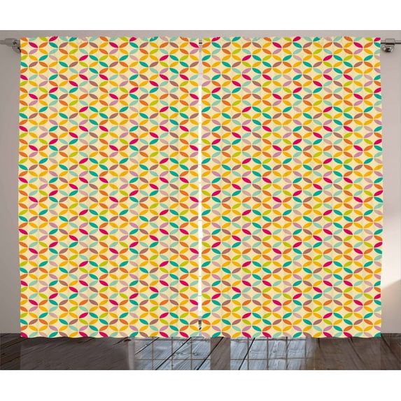 Ambesonne Beige Curtains 2 Panel Set, Oriental Flower of Life, 108" x 84", Multicolor