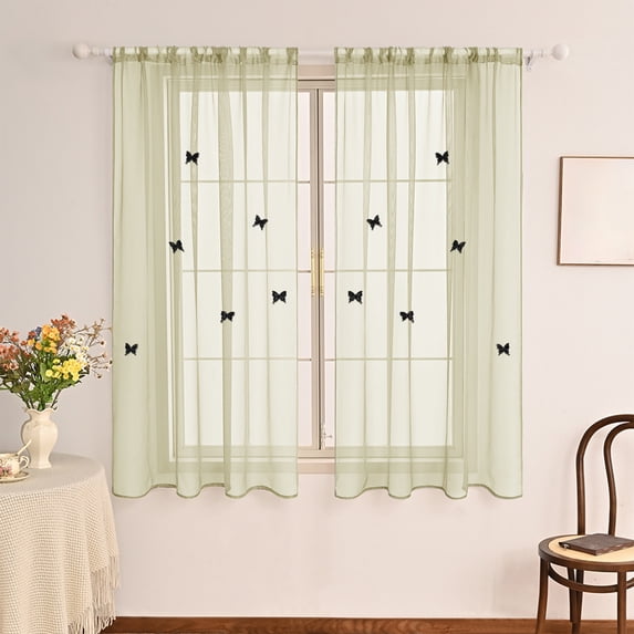 Beige Curtains Sheer - Linen Texture Sheer Window Covering, Light & Airy Translucent Panels for Bedroom Living Room Patio Glass Door, 40 inch Width x 52 inch Length, Set of 2