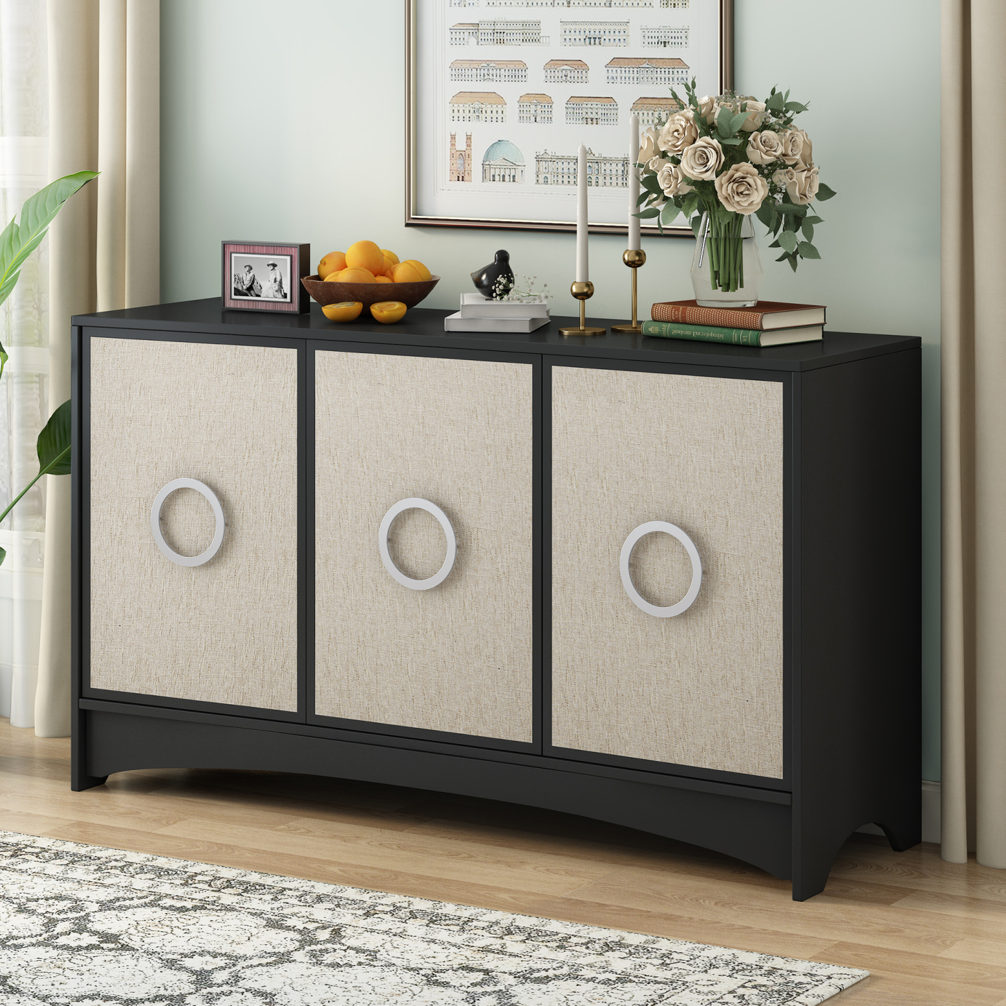 Beige Curved Design Storage with Three Doors and Adjustable