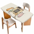 thumbnail image 1 of Beige Cute Cat Table Cloths for 5 Foot Rectangle Tables, Cartoon Funny Heater Cats Patio Waterproof Elastic Fitted Tablecloths, Washable Rectangular Table Cover for Camping, 1 of 8