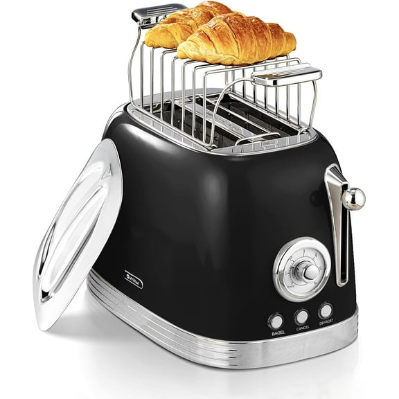 Beige Cute Retro Toaster 2 Slice with 1.58" Wide Slots, Bread toaster with Cover and Warm Rack, Stainless Steel Toasters with Removable Crumb Tray, Preheat, Defrost, Cancel Function (Cream)