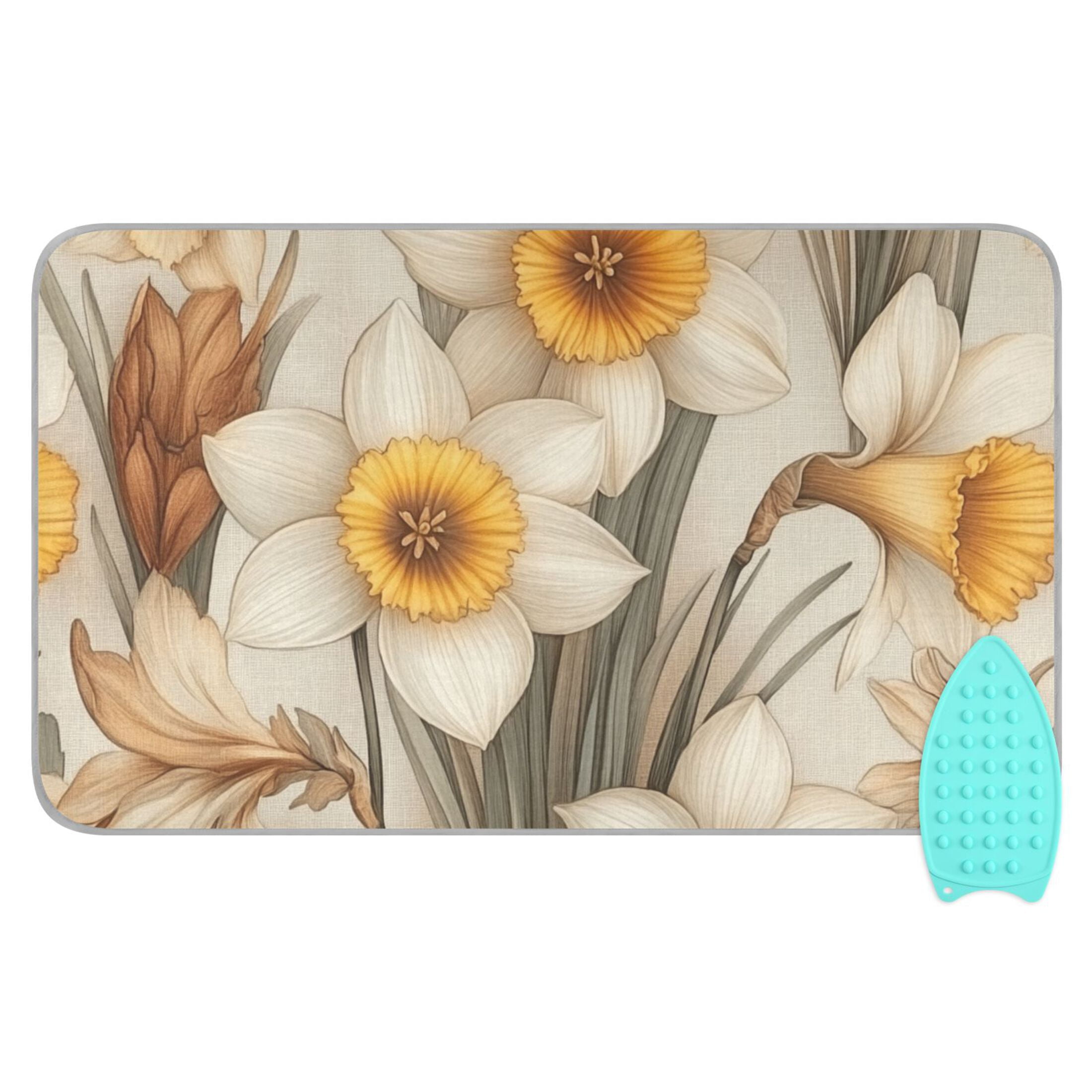 Beige Daffodils Art Ironing Mat Blanket for Table Top Travel Portable Ironing Board Pad 47.2x27.6 Inch