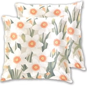 Beige Daffodils Pattern Throw Pillow Covers 16x16 Inch 2 Packs Decorative Square for Living Room Couch Bed Sofa