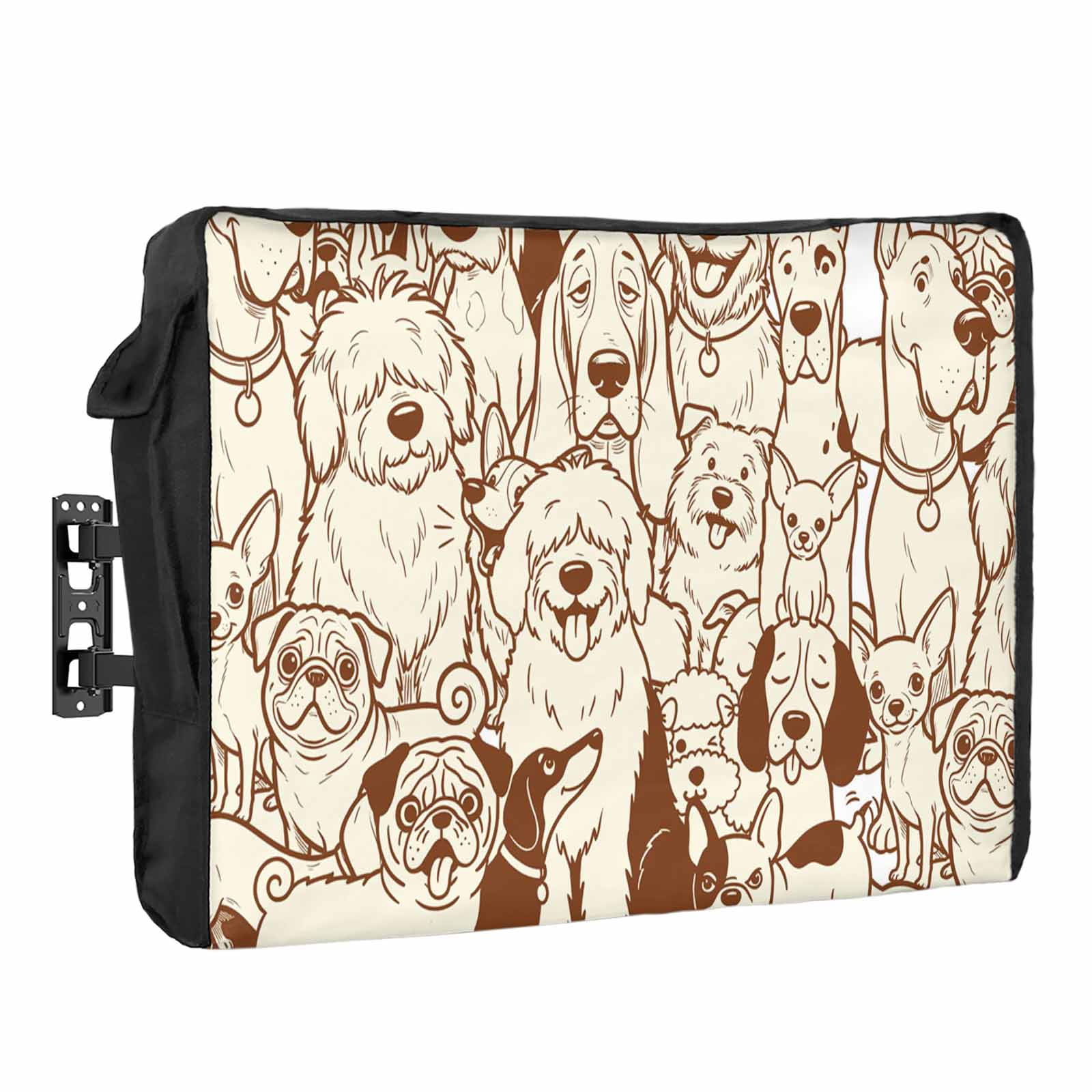 Beige Dag Waterproof Outdoor TV Cover, Brown Lines Puppy Cartoon Animal ...