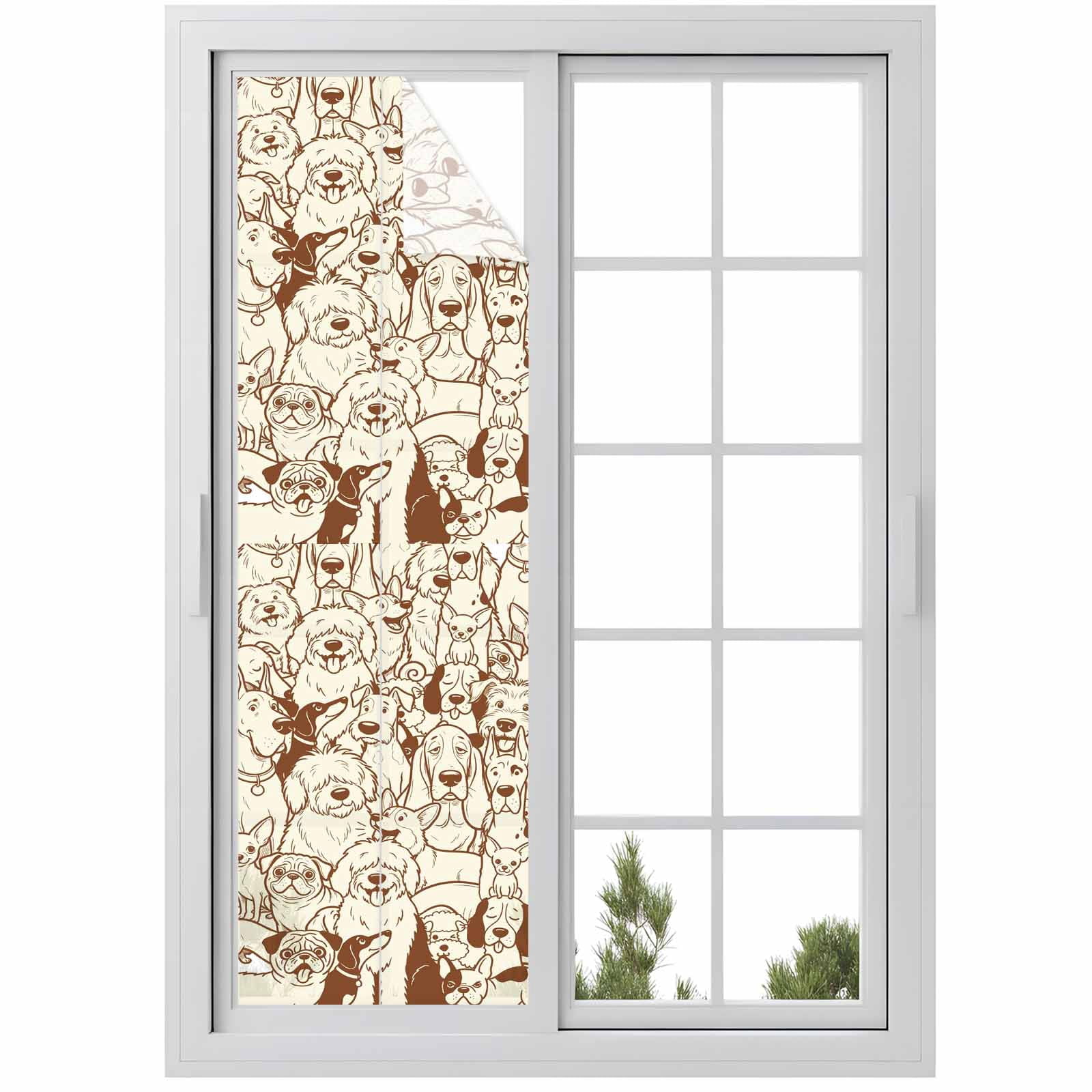 Beige Dag Window Privacy Film, Brown Lines Puppy Cartoon Animal ...