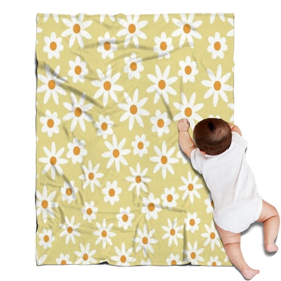 Beige Daisy Flower White Blooms Pattern Blanket,Comfortable Soft Flannel Throw Blanket,All Season,Warm Lightweight Blankets for Sofa Bed Couch Living Room Chair,30"x40"