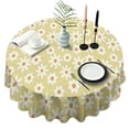 thumbnail image 1 of Beige Daisy Flower White Blooms Pattern Round Tablecloth 60"x60",Wrinkle Wipeable Table Cloth for Kitchen Dining Room Picnic Patio Party, 1 of 6