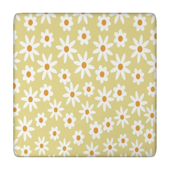 Beige Daisy Flower White Blooms Pattern Square Fitted Tablecloth with Elastic Edge,Square Table Cover,Washable Elastic Table Cover for Home Kitchen Party Decor 34"x34"