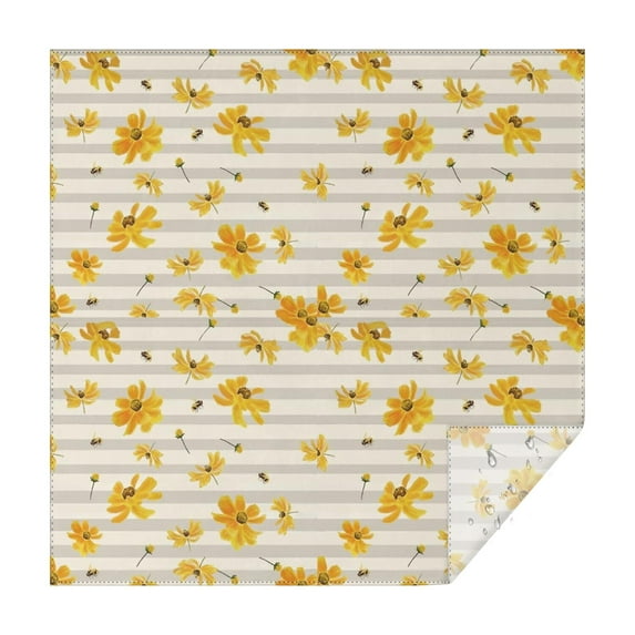 Beige Daisy Flower Yellow Blooms Pattern Square Tablecloth,Waterproof Square Table Cover,Wipeable Spillproof Washable Table Cover for Home Kitchen Party Decor 60"x60"(152x152cm)
