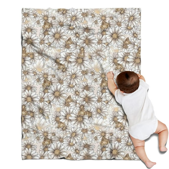 Beige Daisy Pattern Blanket,Comfortable Soft Lamb Wool Throw Blanket,All Season,Warm Lightweight Blankets for Sofa Bed Couch Living Room Chair,30"x40"