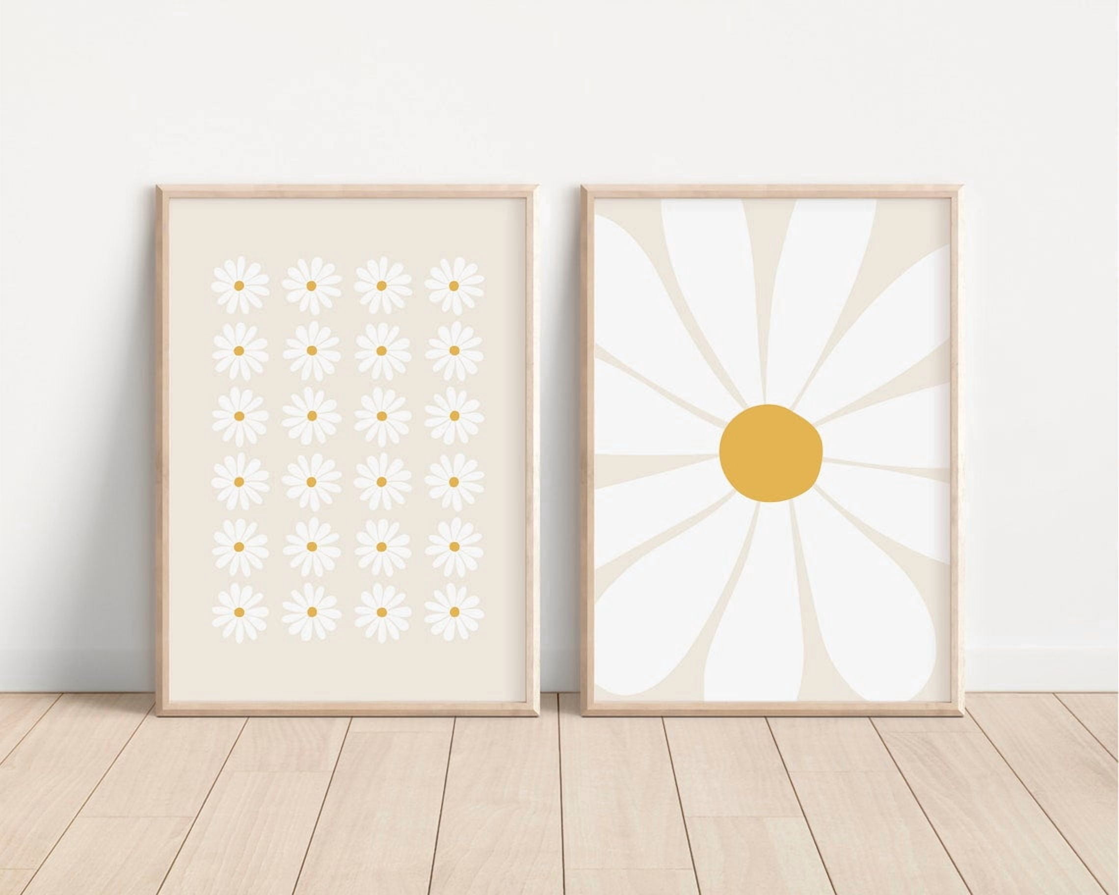 Daisy Rint Beige Daisy Set Wall Art Print With Boho Nursery And Girls Room Decor ...