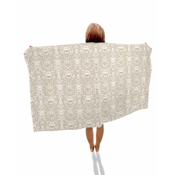 Beige Damask Beach Towels Oversized Super Absorbent, Vintage Country Scroll Floral Patterned Lightweight Bath Towel Quick Dry Sets For Bathroom/Pool/Rv Camping/Beach Play/Gym Room/Picnic 31"x62"