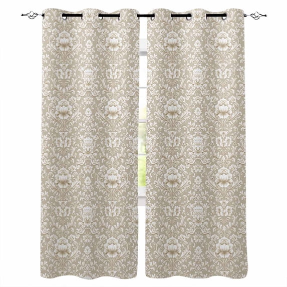 Beige Damask Blackout Curtains 54 Inches Long for Bedroom, Vintage Country Scroll Floral Patterned Thermal Insulated Room Darkening Black Out Window Curtain Panels Grommet Drapes for Living Room