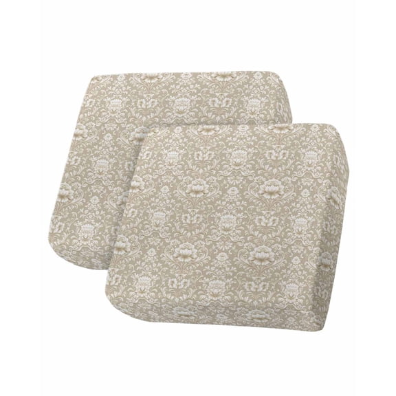 Beige Damask Couch Cushion Covers Stretch, Washable Sofa Seat Covers Individual Seat Cushion Sofa Slipcovers Vintage Country Scroll Floral Patterned Couch Cover Furniture Protector S-2PCS
