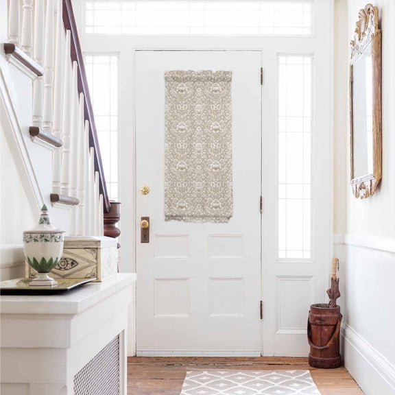 Beige Damask Door Curtains for Door Window, French Sidelight Front Back Door Curtains With Tieback, Vintage Country Scroll Floral Patterned Kitchen Rod Pocket Drapes Panel, 25"x40"