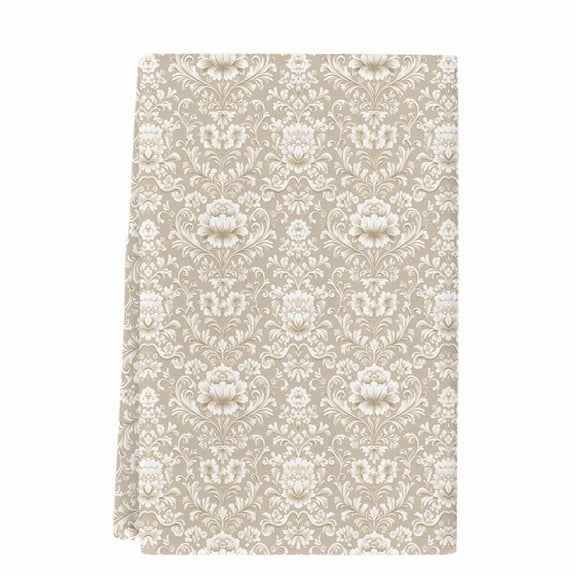Beige Damask Microfiber Kitchen Towel, Vintage Country Scroll Floral Patterned Soft Absorbent Dish Towels, Quick Drying Washable Dishcloths for Kitchen Cleaning, Drying Dishes, 18x28 Inches