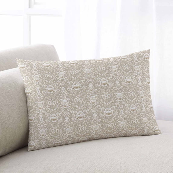 Beige Damask Throw Pillow Cover, Pillowcase Protectors with Zipper, Breathable Decorative Lumbar Pillow Case Cover, Vintage Country Scroll Floral Patterned Pillow Shams for Couch Sofa 12x20Inch