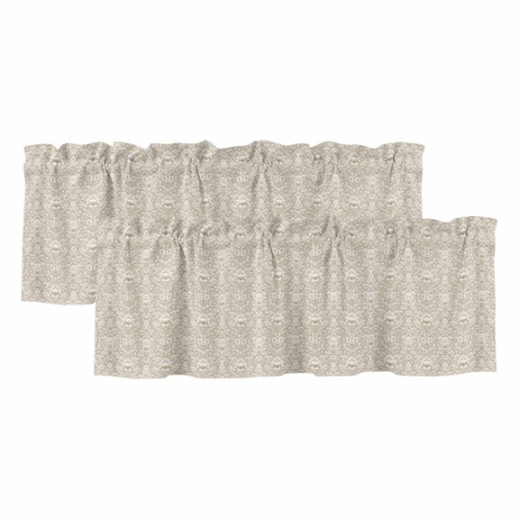Beige Damask Valances for Windows, Light Filtering Kitchen Curtain Valances 2 Panels, Vintage Country Scroll Floral Patterned Rod Pocket Short Window Treatments for Living Room Bedroom 42"Wx12"L