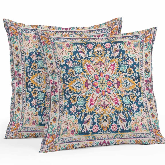 Beige Dark Blue Red Orange Flower Outdoor Pillow Covers Pack of 2 Ethnic Middle East Vintage Retro Waterproof Pillow Covers Decorative Cushion Cases for Patio Garden Tent Balcony Couch 18x18 inch