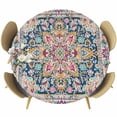 thumbnail image 1 of Beige Dark Blue Red Orange Flower Round Fitted Table Cover Ethnic Middle East Vintage Retro Waterproof Table Cloth with Elastic Edge Wipeable Tablecloth for Picnic Camping Party Fits 36"-44" Diameter, 1 of 8