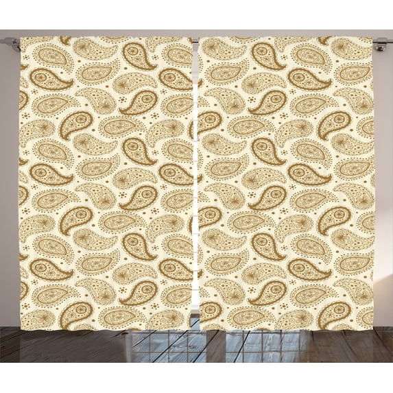 Ambesonne Beige Curtains 2 Panel Set, Paisley Oriental Persian, 108" x 90", Cream