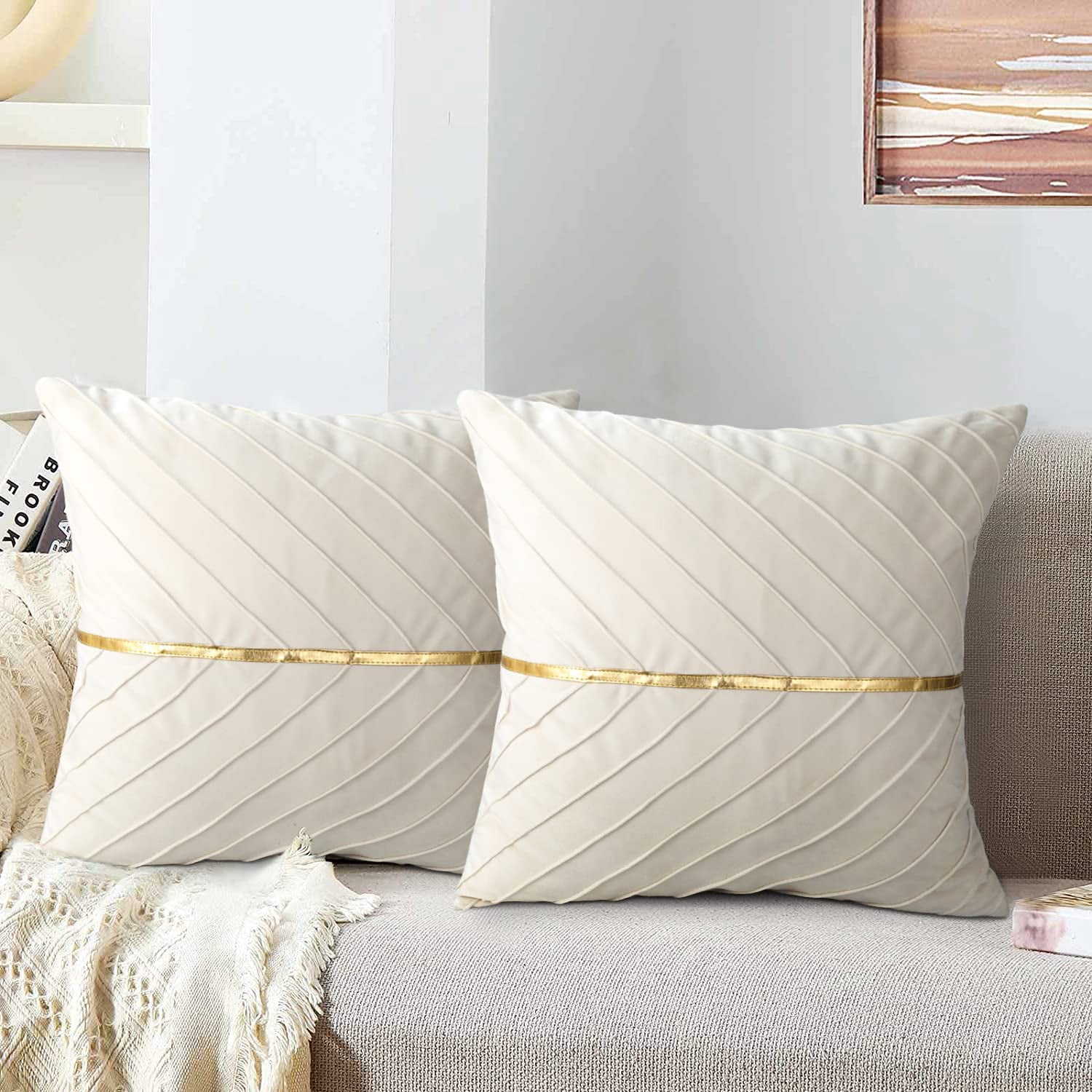 Beige Decorative Cushion Set 45x45cm Decorative Cushion Sofa Cushion Soft Sofa Cushion Seat Cushion Set Living Room Bedroom Office Car Sofa Decorative Cushion, Set of 2