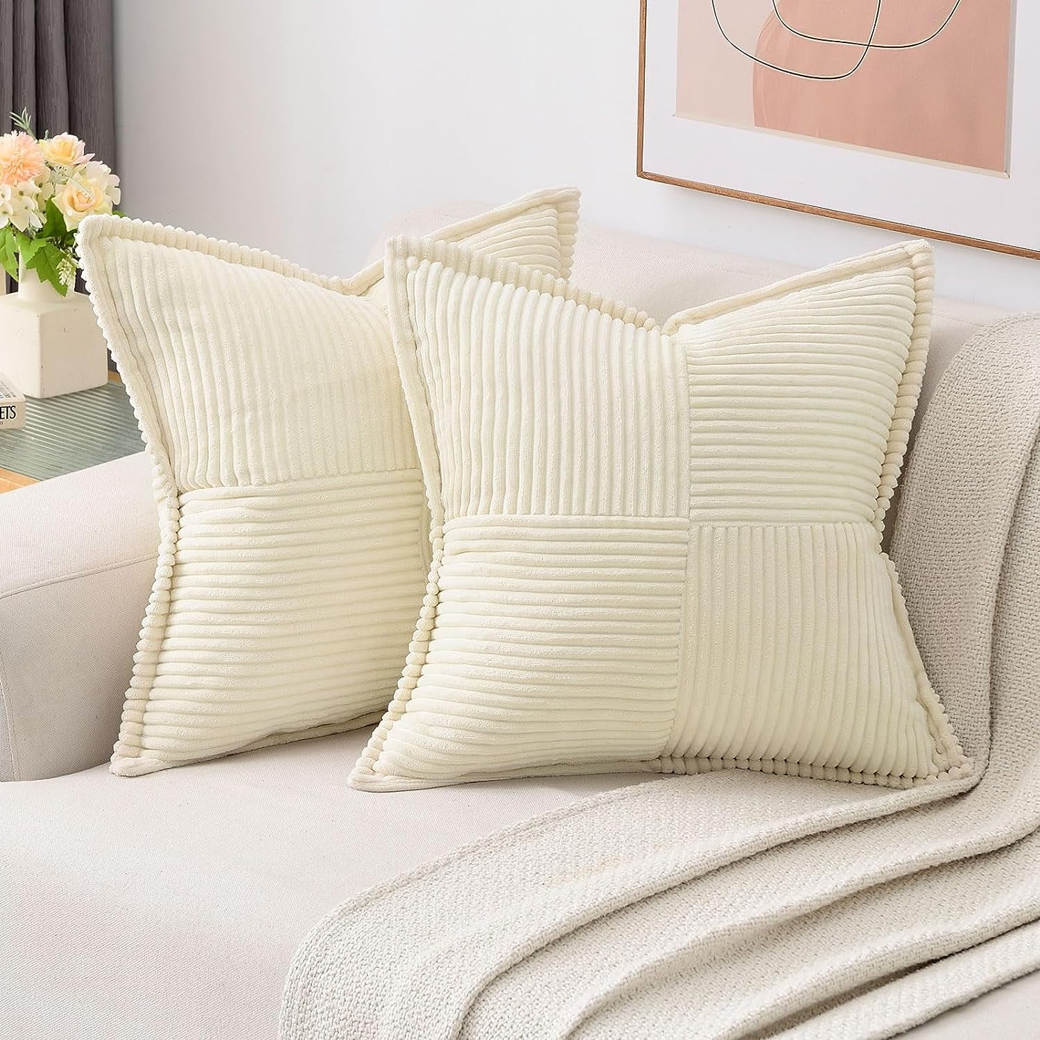 Beige Decorative Throw Pillow Covers 24x24 Inch Set of 2,Soft Solid ...