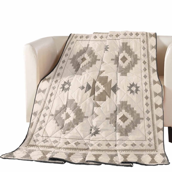 Beige Diamond Motifs Quilted Comforters Cooling Blanket Oversized Queen Size, Boho Tribal Ethnic Abstract Geometric Country Plaid Cold Comfort for Hot Sleepers Air Conditioning Quilt Blanket for Bed