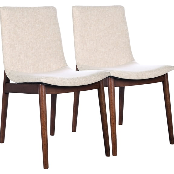 Beige Dining Chair Of 2 - Solid Wood, Kiln-dried Foam Padding Upholstered Wood Structure, Wipe Cleanable