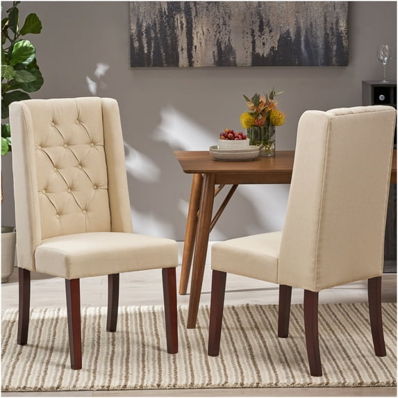 Beige Dining Chairs Set of 2, Modern Wingback Upholstered Side Chairs — free download