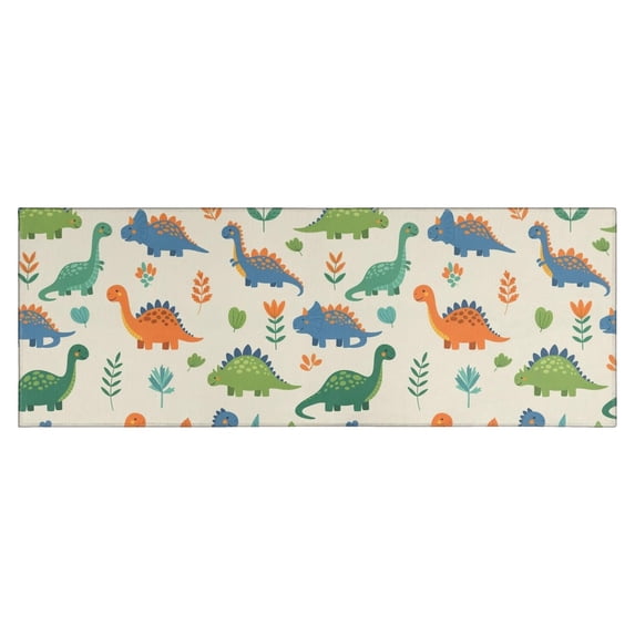 Beige Dinosaur Pattern Kitchen Rug Mat,Kitchen Runner Rugs Non Skid Washable,Decorative Kitchen Floor Mats for Kitchen,Sink,Laundry,17"X47"