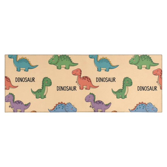Beige Dinosaur Text Pattern Kitchen Rug Mat,Kitchen Runner Rugs Non Skid Washable,Decorative Kitchen Floor Mats for Kitchen,Sink,Laundry,17"X47"