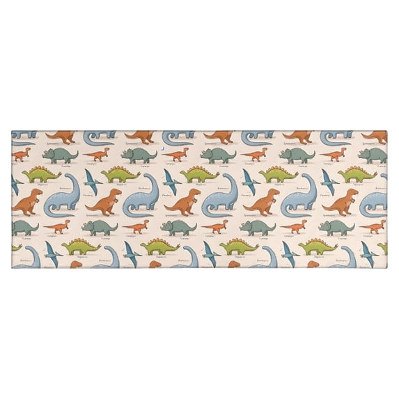 Beige Dinosaurs Birds Pattern Kitchen Rug Mat,Kitchen Runner Rugs Non Skid Washable,Decorative Kitchen Floor Mats for Kitchen,Sink,Laundry,17"X47"
