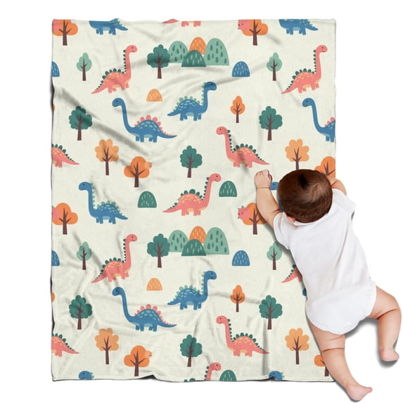 Beige Dinosaurs Landscapes Pattern Blanket,Comfortable Soft Flannel Throw Blanket,All Season,Warm Lightweight Blankets for Sofa Bed Couch Living Room Chair,30"x40"