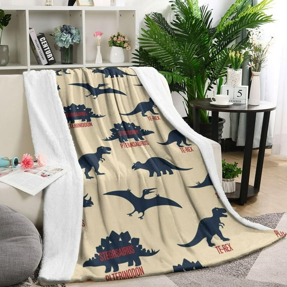 Beige Dinosaurs Names Pattern Blanket,Comfortable Soft Lamb Wool Throw Blanket,All Season,Warm Lightweight Blankets for Sofa Bed Couch Living Room Chair,40"x50"