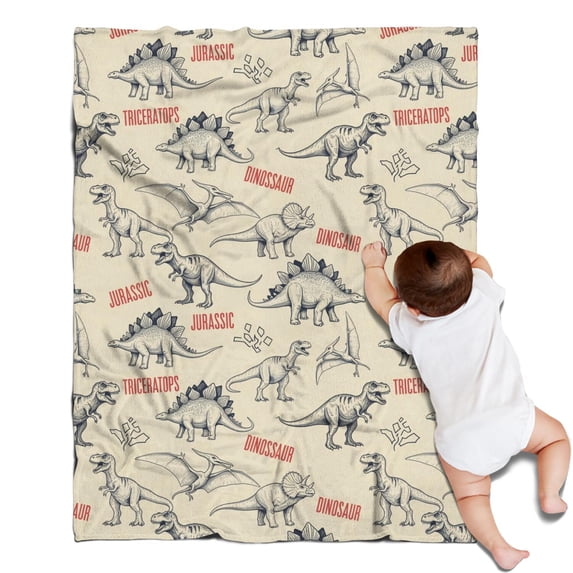 Beige Dinosaurs Text Pattern Blanket,Comfortable Soft Flannel Throw Blanket,All Season,Warm Lightweight Blankets for Sofa Bed Couch Living Room Chair,30"x40"
