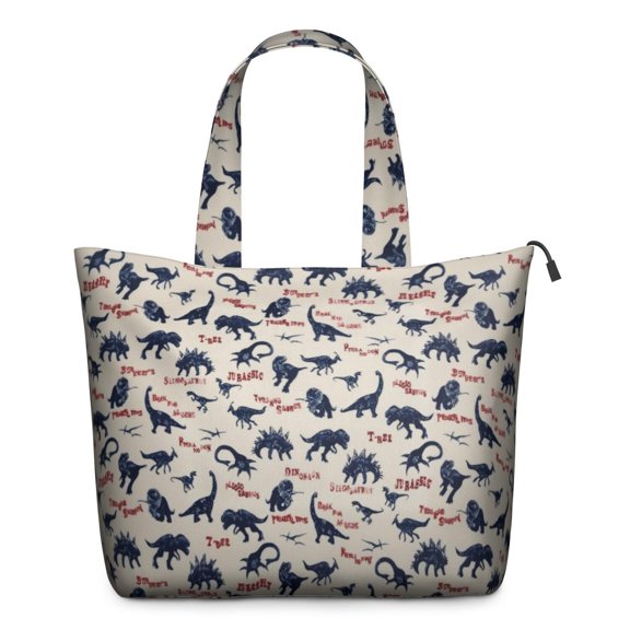 Beige Dinosaurs Text Pattern Travel Tote Bags for Women Carry On,Large Weekender Bags for Women Travel,Multi Functional Duffle Bag for Work,Shopping,Sports