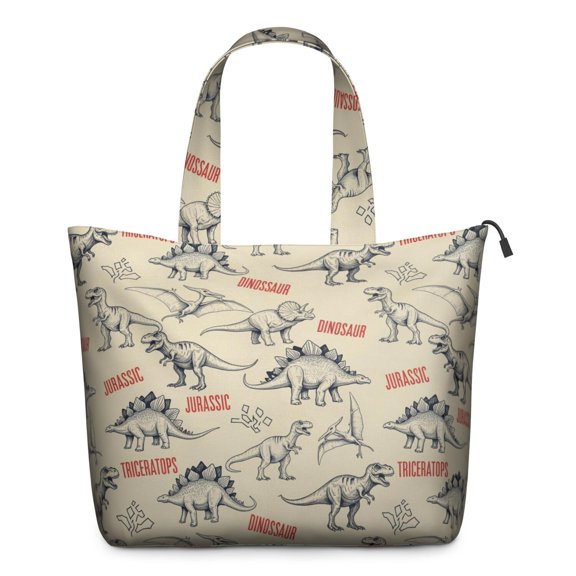 Beige Dinosaurs Text Pattern Travel Tote Bags for Women Carry On,Large Weekender Bags for Women Travel,Multi Functional Duffle Bag for Work,Shopping,Sports
