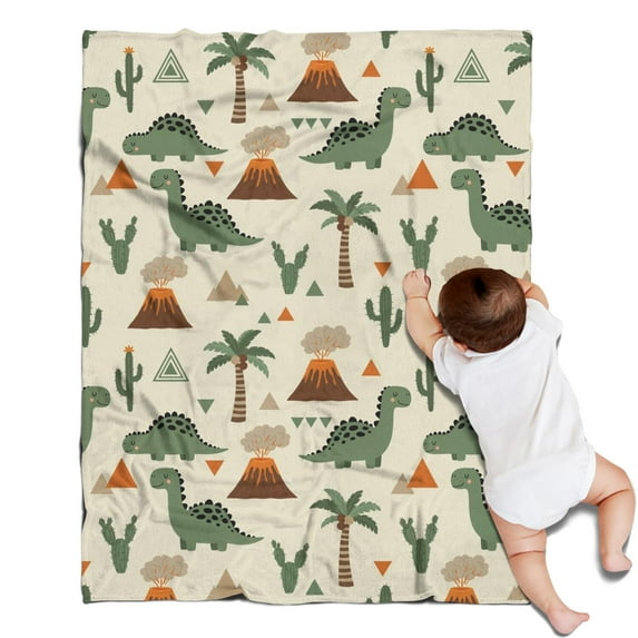 Beige Dinosaurs Volcanoes Pattern Blanket,Comfortable Soft Lamb Wool Throw Blanket,All Season,Warm Lightweight Blankets for Sofa Bed Couch Living Room Chair,30"x40"