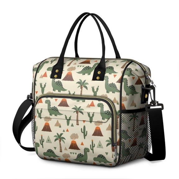 Beige Dinosaurs Volcanoes Pattern Womens Lunch Box for Work,Insulated Large Lunch Bag for Tween and Teen,Loncheras Para Mujer,Leakproof Adult Lunch Bag for Work,Beach,Travel,Picnic,Camping