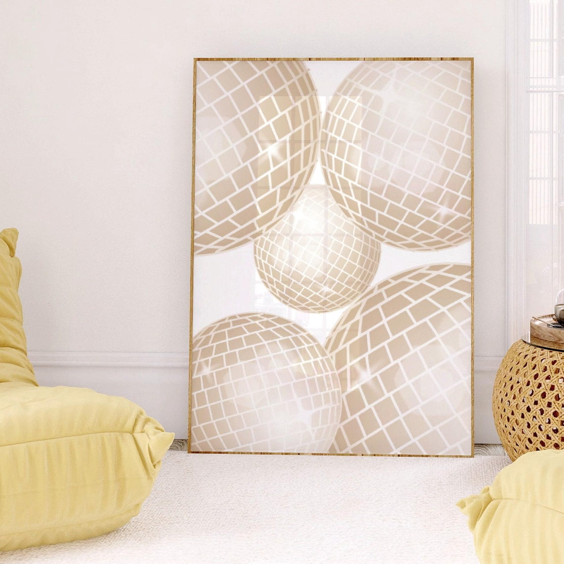 Beige Disco Ball Wall Art Trendy Preppy Poster College Dorm Room ...