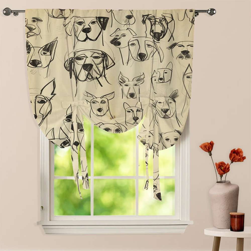 Beige Dog Parade Window Curtain for Living Room R…