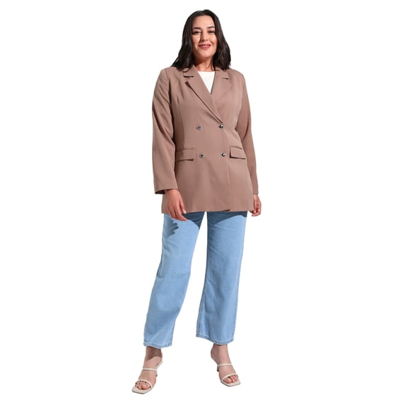 Beige - Double-Breasted - Fully Lined - Plus Size Jacket - Alia