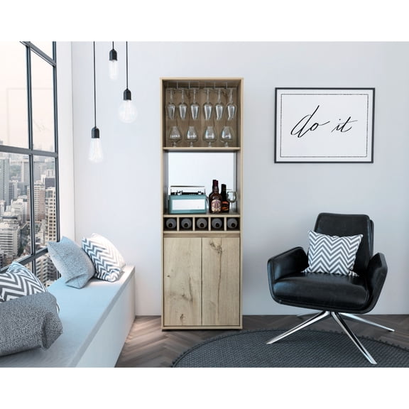 Beige Double - Door Bar Cabinet | Ideal for Wine and Item Storage | Constructed of Particle Board | Overcomes Storage Jumble
