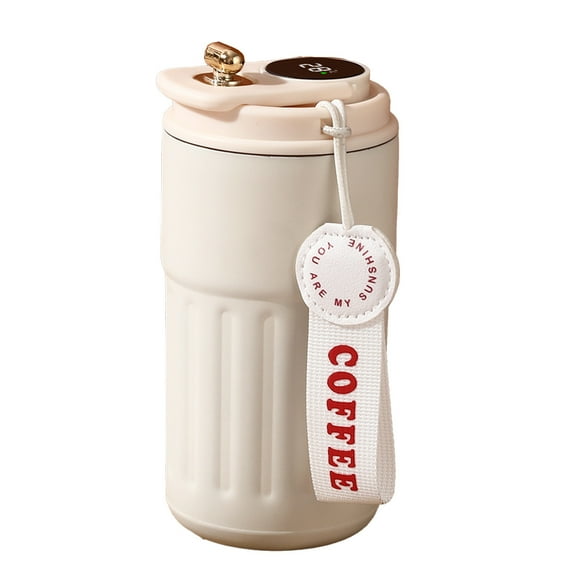 Beige Double Layer Vacuum Insulated Mug 450Ml Stainless Steel Travel Cup 1Pc Leak Proof Lid For Coffee Tea Water 0.58 Pounds