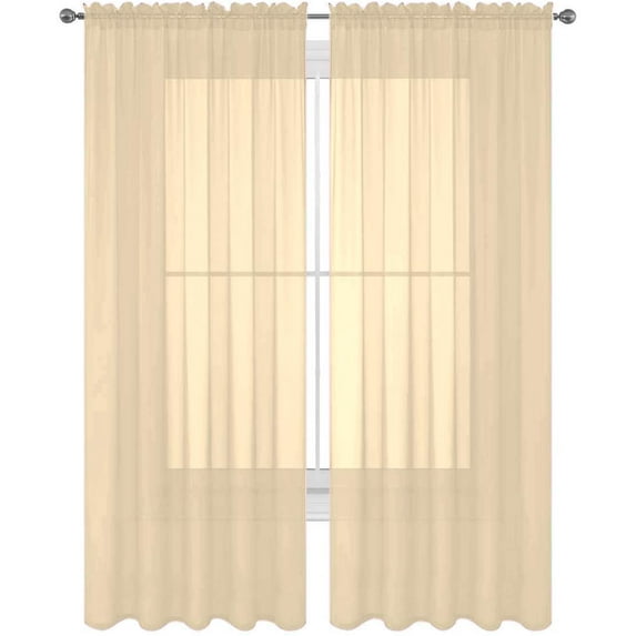 Beige Drape/Panels/Scarves/Treatment Beautiful Sheer Voile Window Elegance Curtains Scarf for Bedroom & Kitchen Fully Stitched and Hemmed 63 inch size, Set of 2